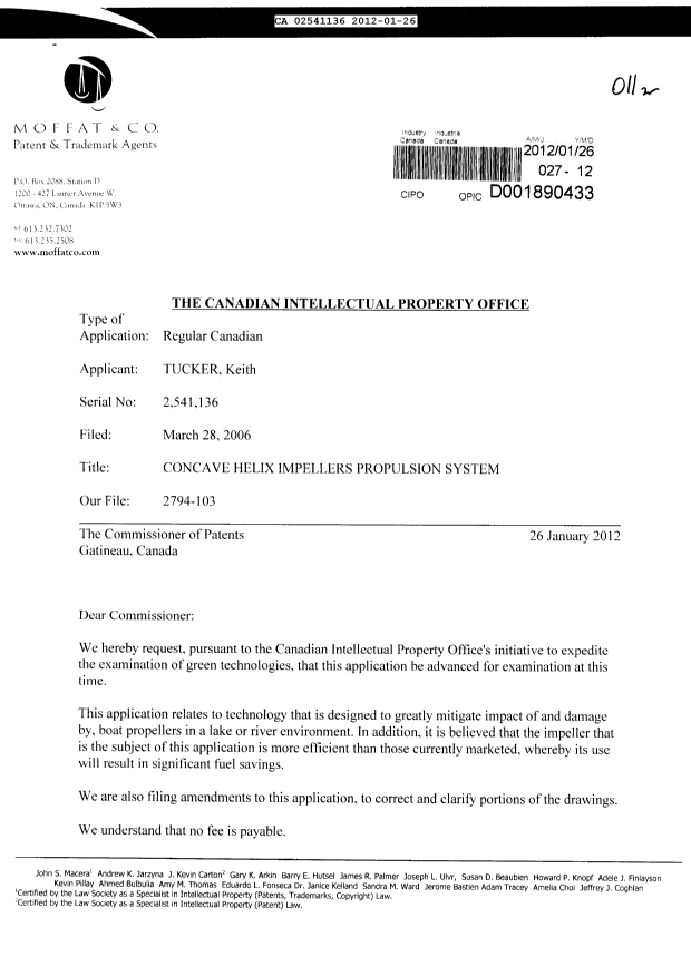 Canadian Patent Document 2541136. Prosecution-Amendment 20120126. Image 1 of 2