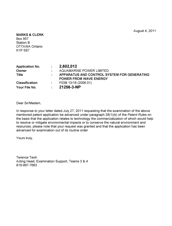 Canadian Patent Document 2602012. Prosecution-Amendment 20110804. Image 1 of 1