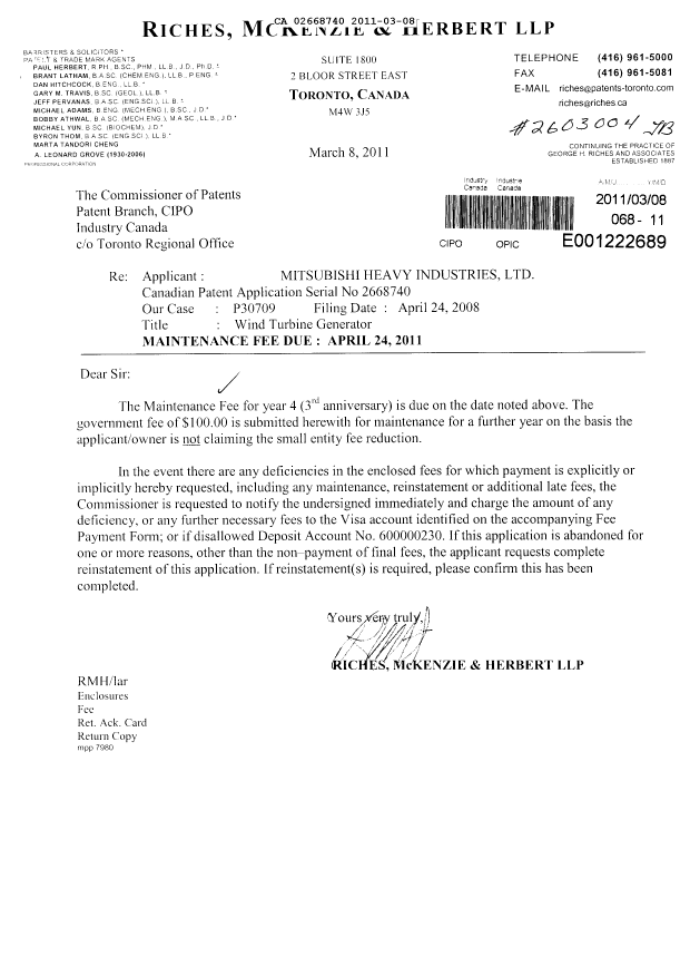 Document de brevet canadien 2668740. Taxes 20110308. Image 1 de 1