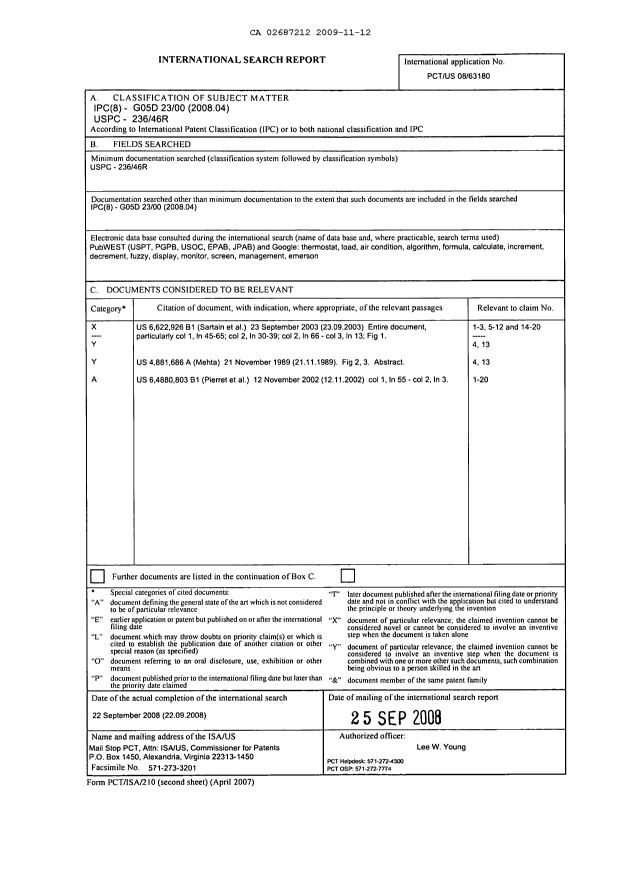 Canadian Patent Document 2687212. PCT 20091112. Image 1 of 6