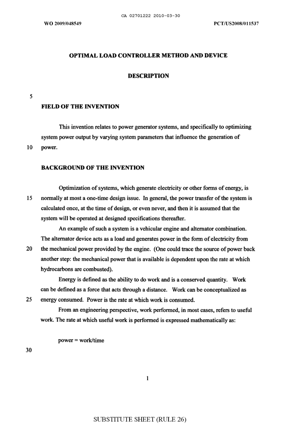 Canadian Patent Document 2701222. Description 20100330. Image 1 of 61