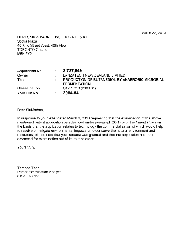 Document de brevet canadien 2727549. Poursuite-Amendment 20130322. Image 1 de 1
