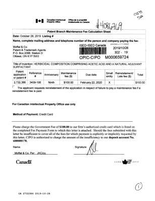 Canadian Patent Document 2732386. Maintenance Fee Payment 20191028. Image 1 of 1