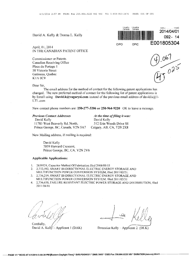 Document de brevet canadien 2732592. Cession 20140401. Image 1 de 1