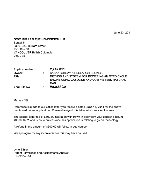 Canadian Patent Document 2742011. Correspondence 20110623. Image 1 of 1