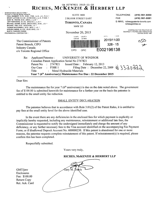Canadian Patent Document 2747821. Maintenance Fee Payment 20151120. Image 1 of 1