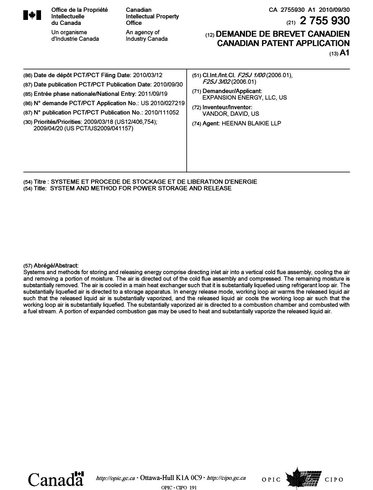 Canadian Patent Document 2755930. Cover Page 20111116. Image 1 of 1