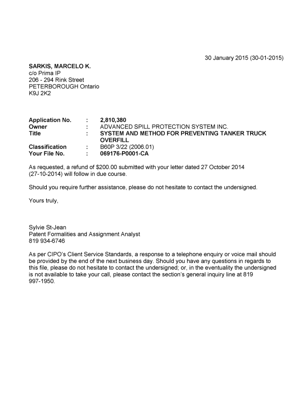 Canadian Patent Document 2810380. Correspondence 20150130. Image 1 of 1