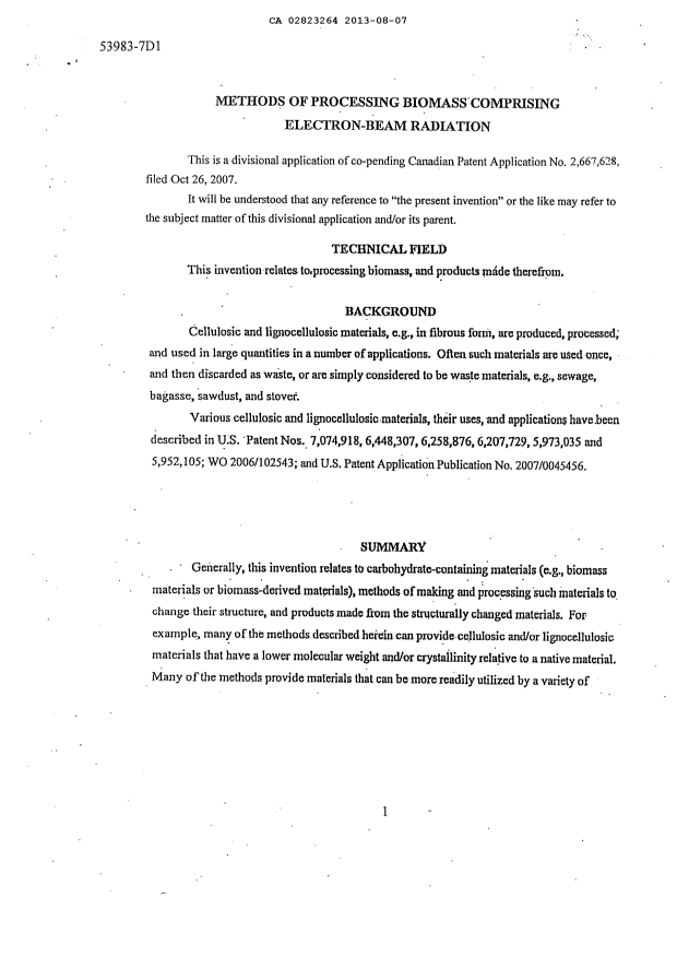 Canadian Patent Document 2823264. Description 20140210. Image 1 of 130