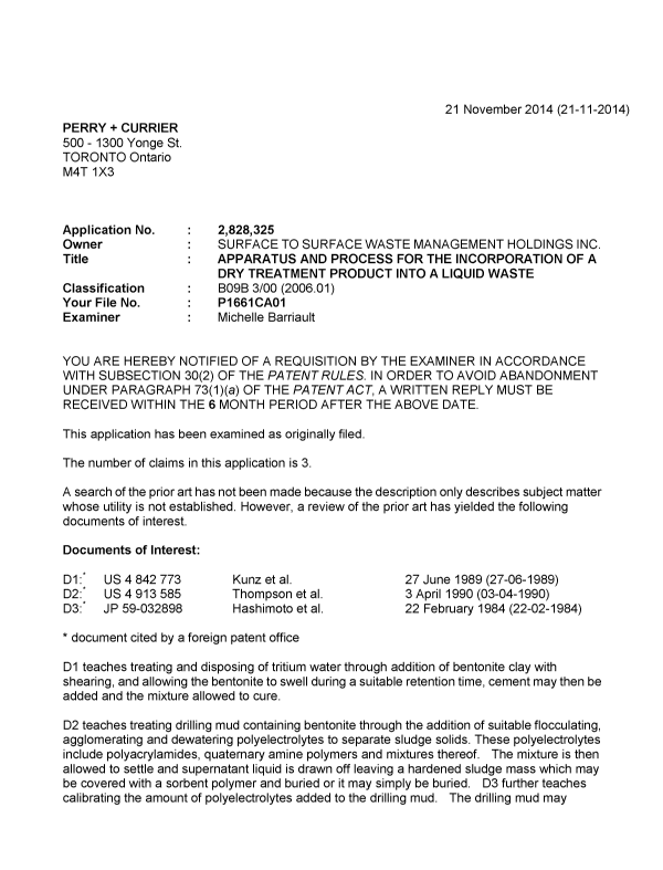 Document de brevet canadien 2828325. Poursuite-Amendment 20141121. Image 1 de 3