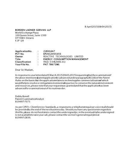 Canadian Patent Document 2830647. Prosecution-Amendment 20150408. Image 1 of 1