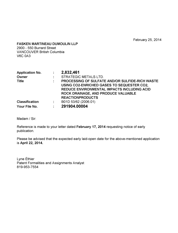 Canadian Patent Document 2832461. Correspondence 20140225. Image 1 of 1