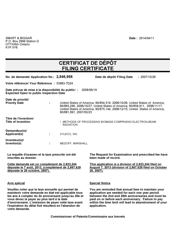 Canadian Patent Document 2846958. Correspondence 20140411. Image 1 of 1