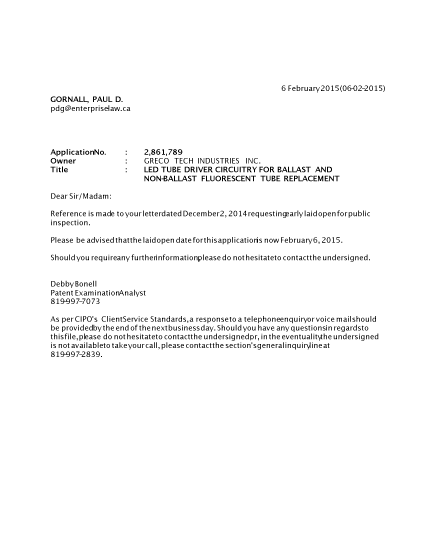 Canadian Patent Document 2861789. Correspondence 20150206. Image 1 of 1