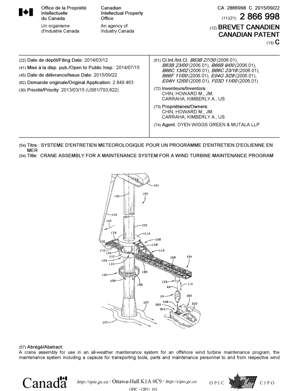 Canadian Patent Document 2866998. Cover Page 20150825. Image 1 of 2