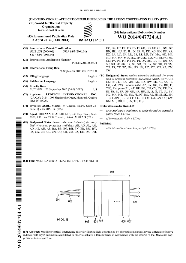 Document de brevet canadien 2872816. Abrégé 20141105. Image 1 de 1