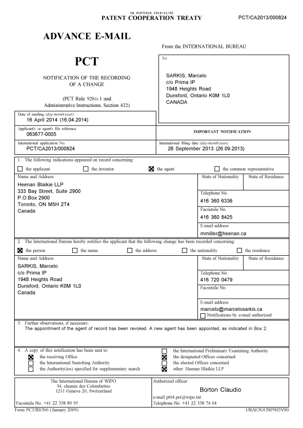 Document de brevet canadien 2872816. PCT 20141105. Image 1 de 12