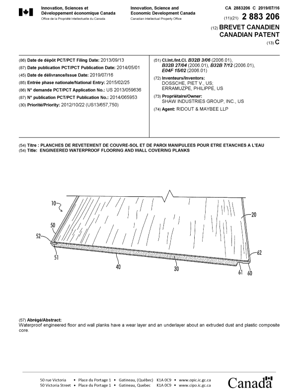 Canadian Patent Document 2883206. Cover Page 20190613. Image 1 of 1