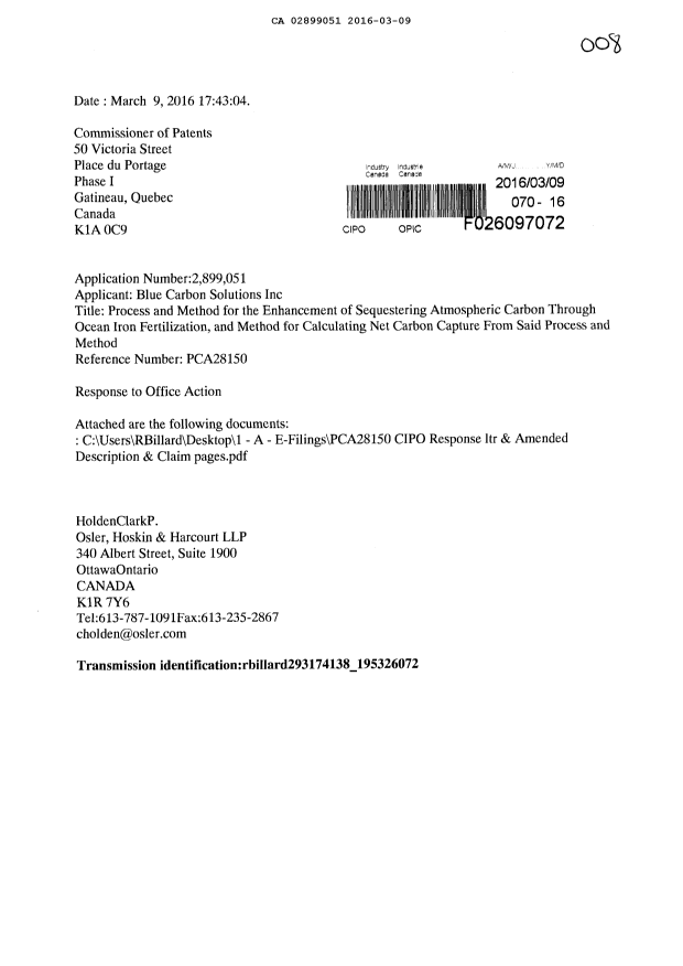 Canadian Patent Document 2899051. Amendment 20160309. Image 1 of 13