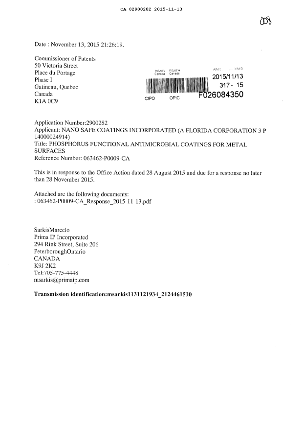 Canadian Patent Document 2900282. Amendment 20151113. Image 1 of 18
