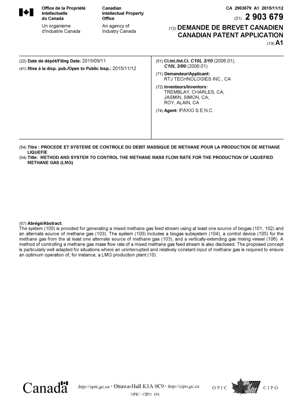 Canadian Patent Document 2903679. Cover Page 20151019. Image 1 of 1